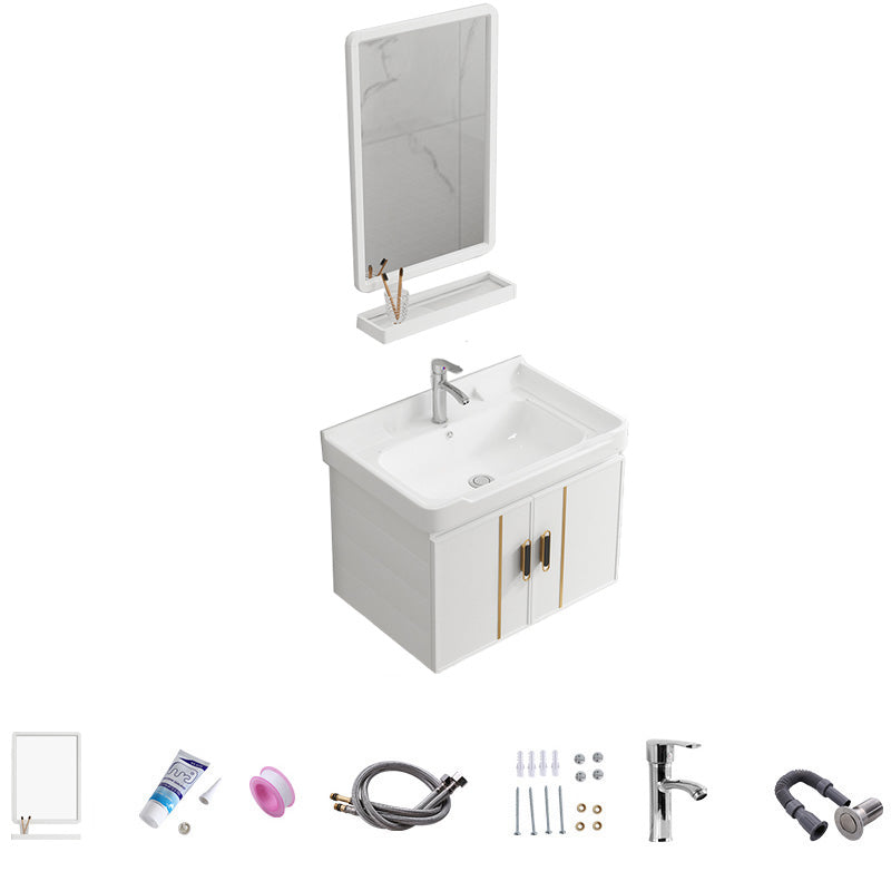 Vanity Sink White Wall Mounted Drawers Doors Faucet Ceramic Sink Vanity with Mirror