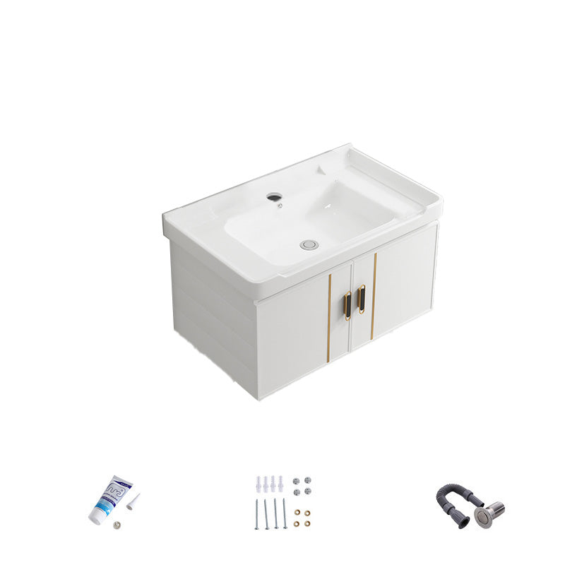 Vanity Sink White Wall Mounted Drawers Doors Faucet Ceramic Sink Vanity with Mirror