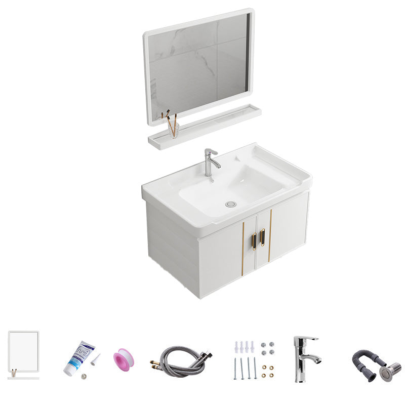 Vanity Sink White Wall Mounted Drawers Doors Faucet Ceramic Sink Vanity with Mirror