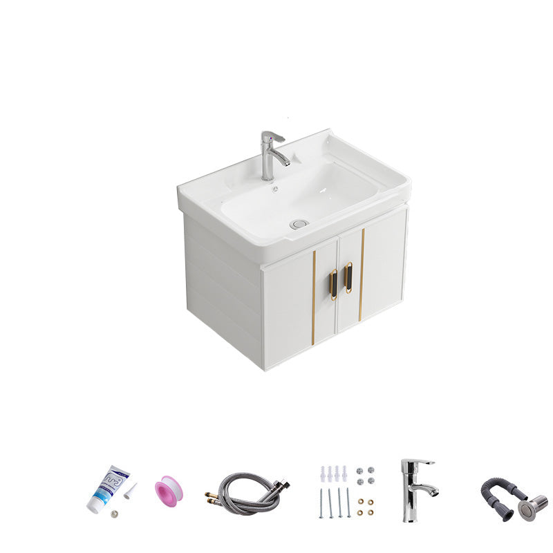 Vanity Sink White Wall Mounted Drawers Doors Faucet Ceramic Sink Vanity with Mirror