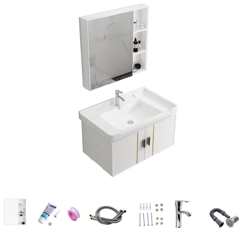 Vanity Sink White Wall Mounted Drawers Doors Faucet Ceramic Sink Vanity with Mirror