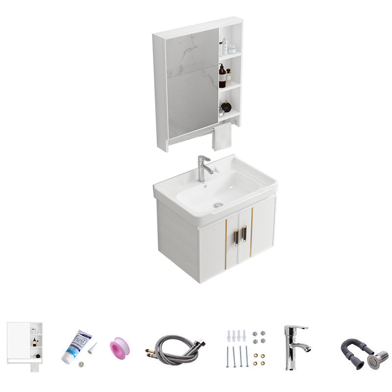 Vanity Sink White Wall Mounted Drawers Doors Faucet Ceramic Sink Vanity with Mirror