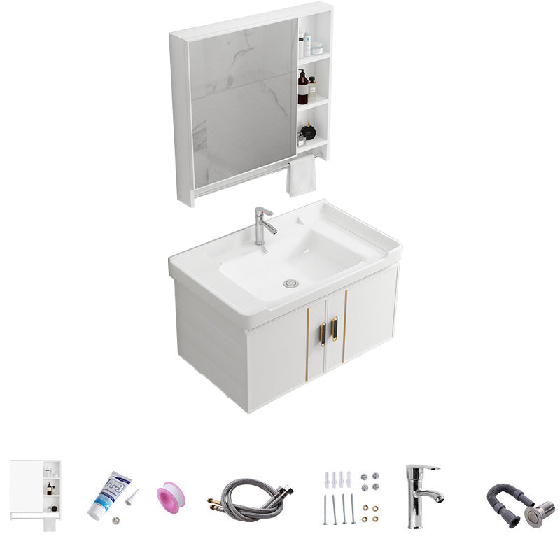 Vanity Sink White Wall Mounted Drawers Doors Faucet Ceramic Sink Vanity with Mirror