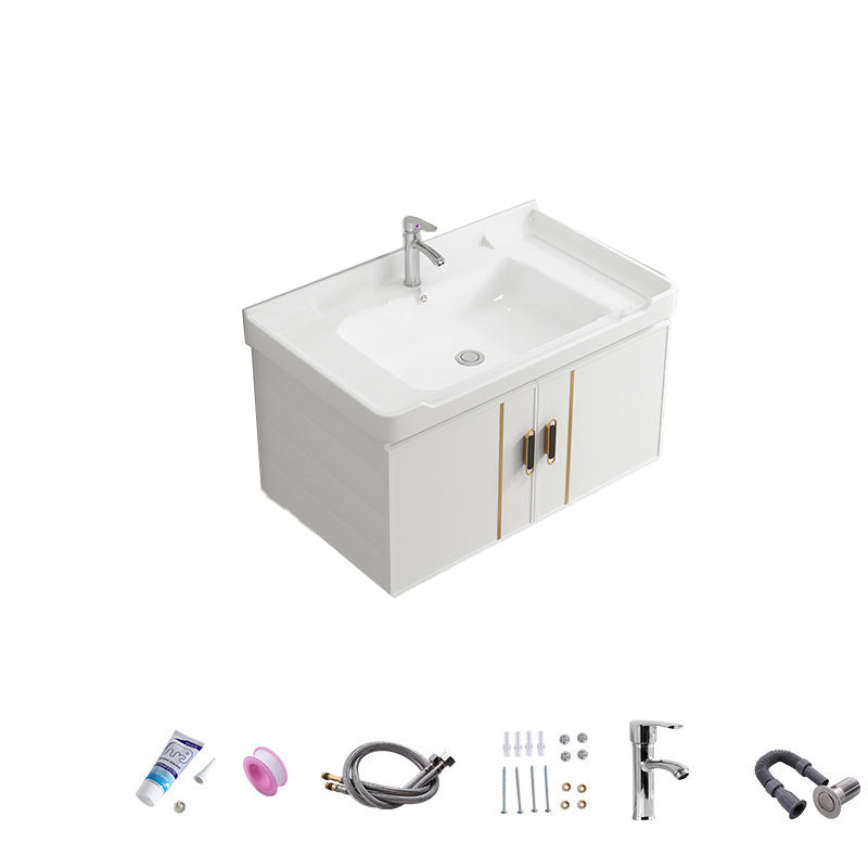 Vanity Sink White Wall Mounted Drawers Doors Faucet Ceramic Sink Vanity with Mirror