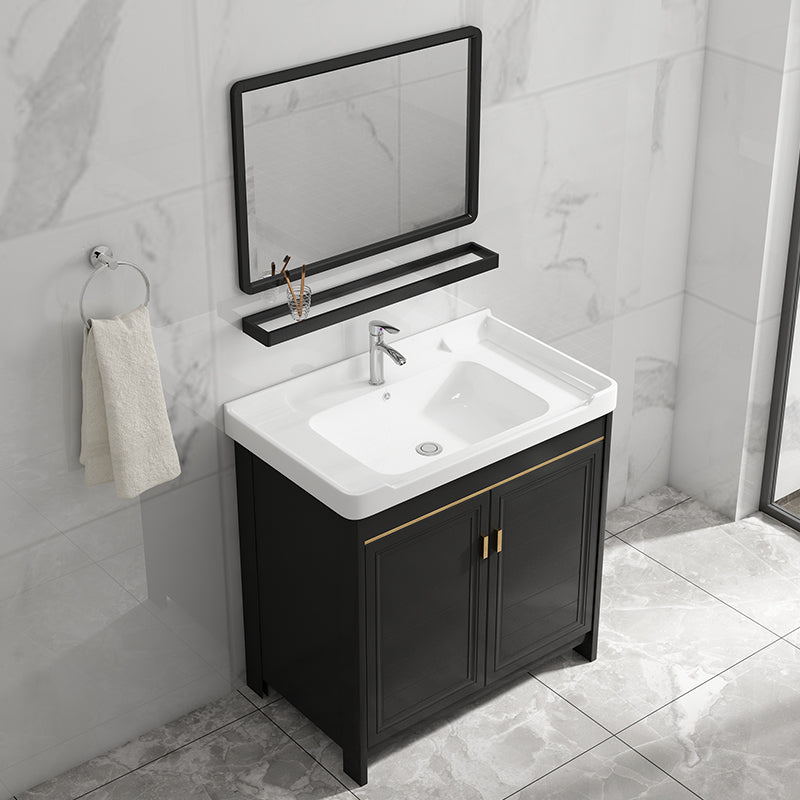 Free Standing Vanity Sink Ceramic Sink Drawers Faucet Vanity Set with Mirror