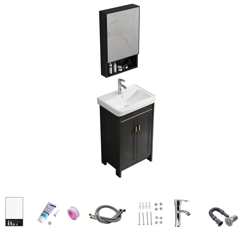 Free Standing Vanity Sink Ceramic Sink Drawers Faucet Vanity Set with Mirror