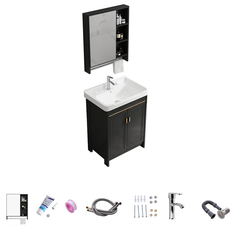 Free Standing Vanity Sink Ceramic Sink Drawers Faucet Vanity Set with Mirror