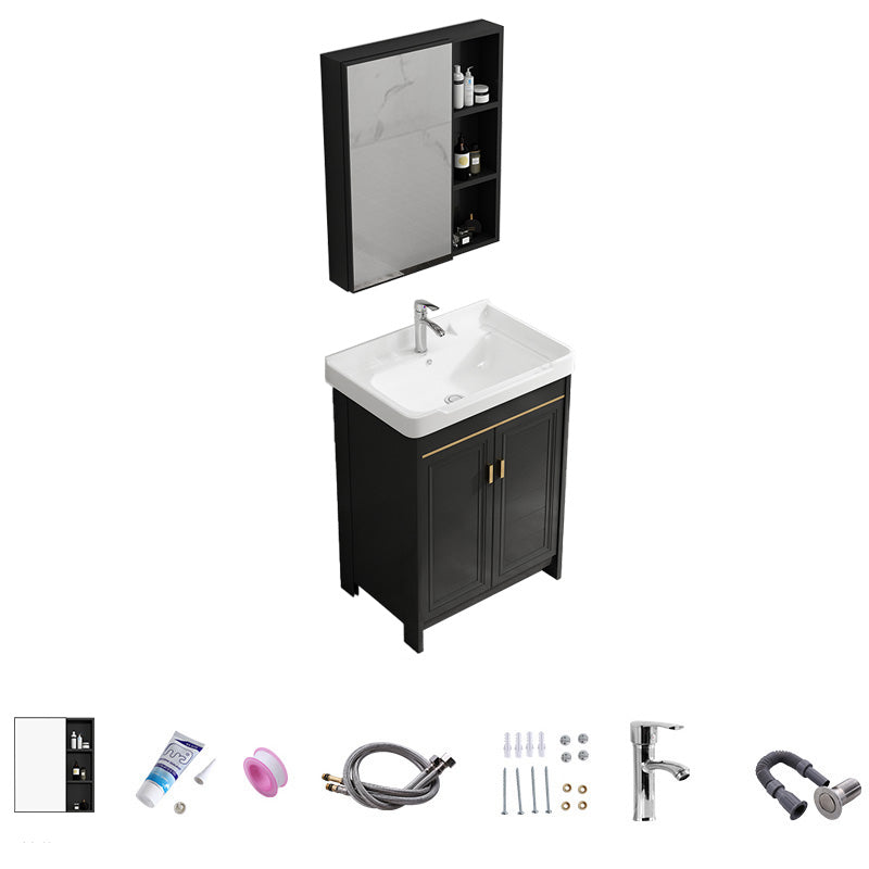 Free Standing Vanity Sink Ceramic Sink Drawers Faucet Vanity Set with Mirror