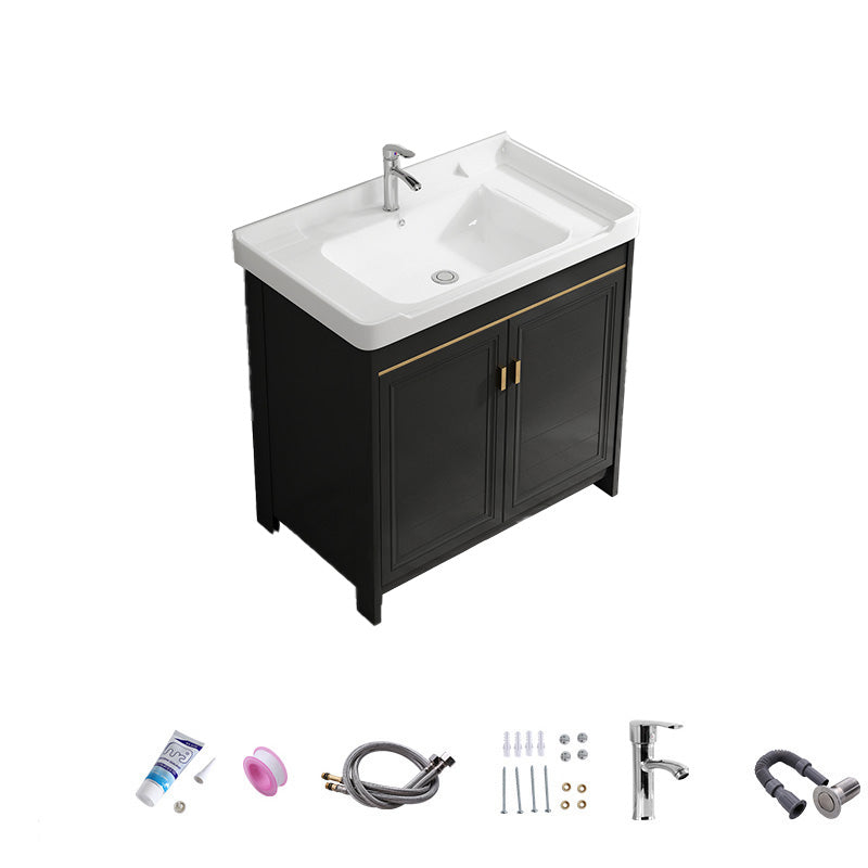 Free Standing Vanity Sink Ceramic Sink Drawers Faucet Vanity Set with Mirror