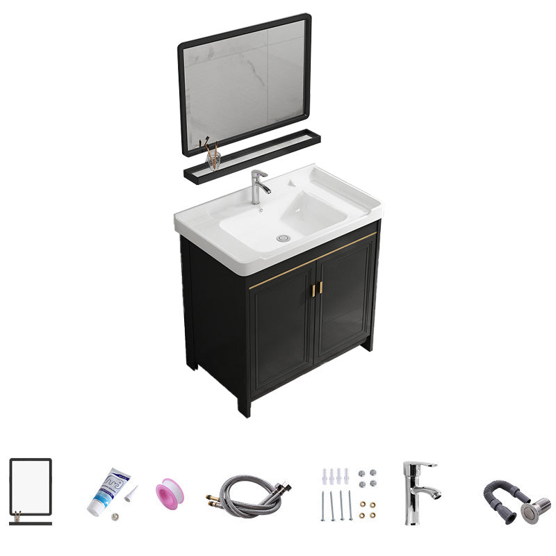 Free Standing Vanity Sink Ceramic Sink Drawers Faucet Vanity Set with Mirror