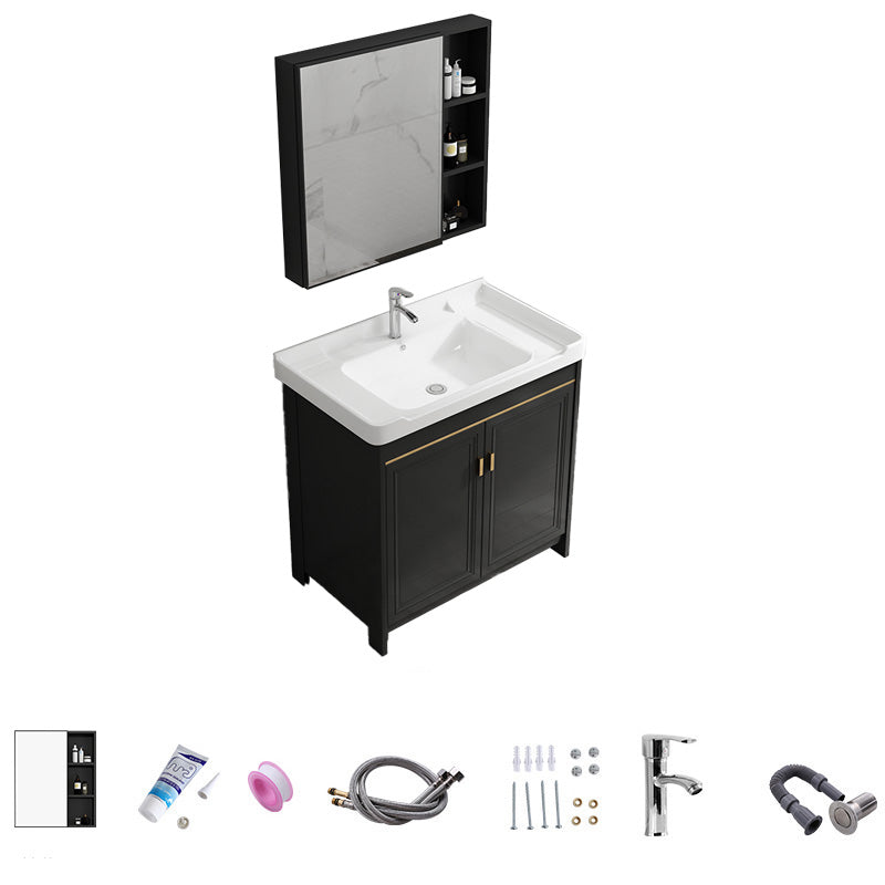 Free Standing Vanity Sink Ceramic Sink Drawers Faucet Vanity Set with Mirror