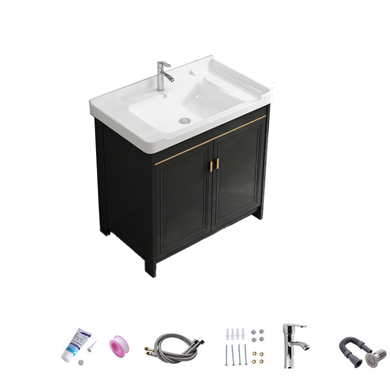 Free Standing Vanity Sink Ceramic Sink Drawers Faucet Vanity Set with Mirror