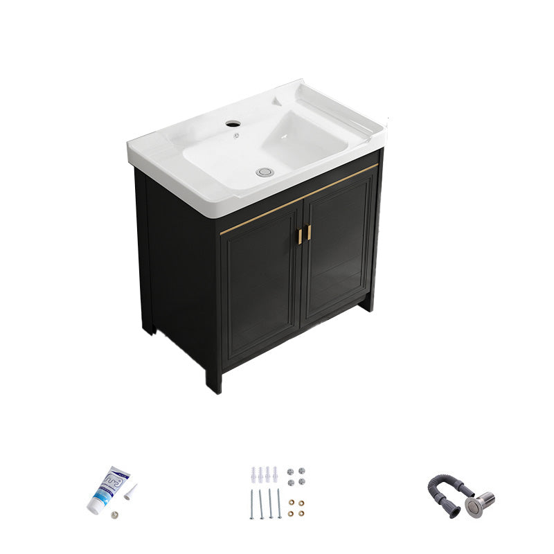 Free Standing Vanity Sink Ceramic Sink Drawers Faucet Vanity Set with Mirror