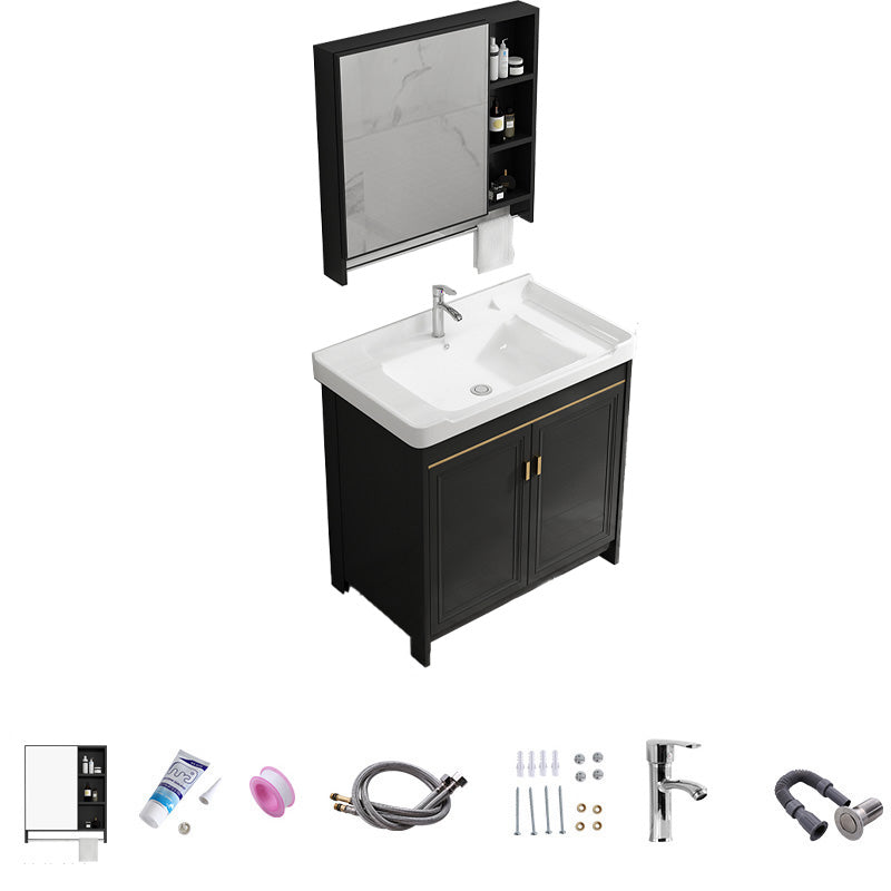 Free Standing Vanity Sink Ceramic Sink Drawers Faucet Vanity Set with Mirror