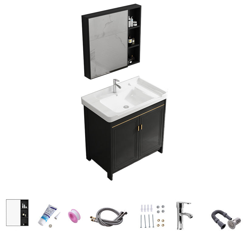 Free Standing Vanity Sink Ceramic Sink Drawers Faucet Vanity Set with Mirror