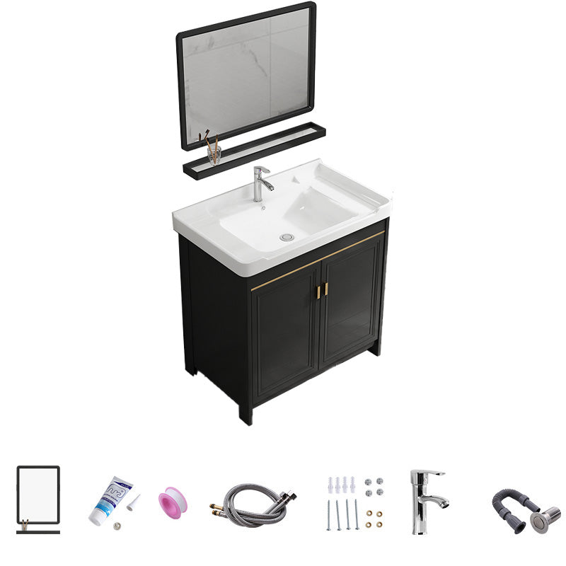 Free Standing Vanity Sink Ceramic Sink Drawers Faucet Vanity Set with Mirror