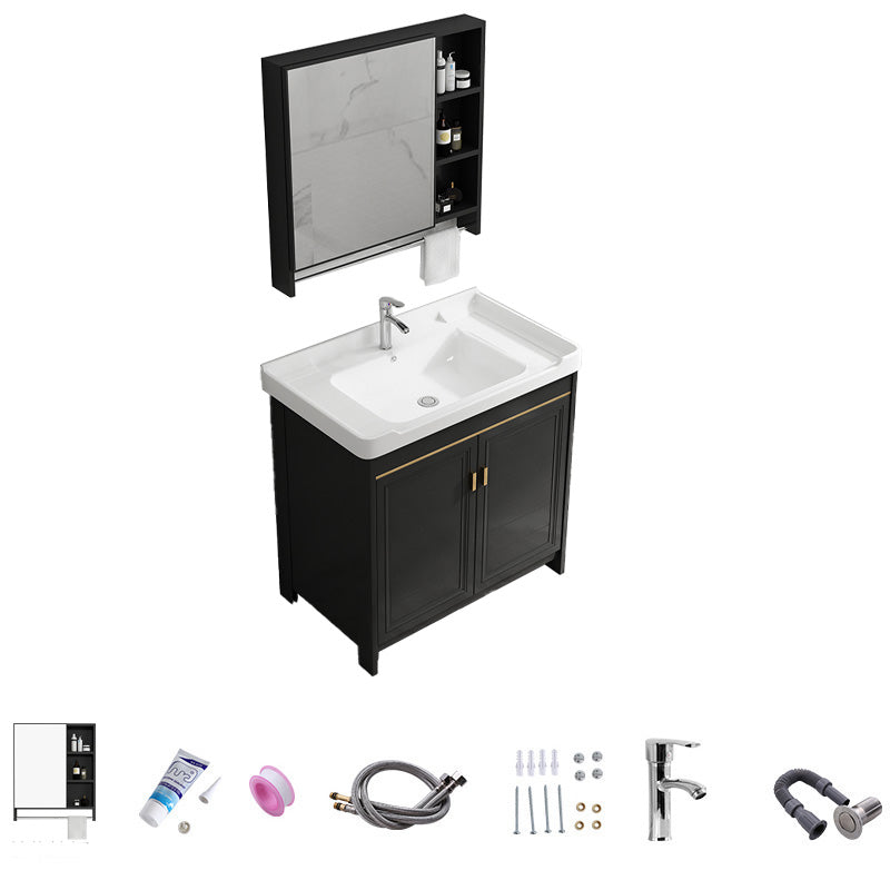 Free Standing Vanity Sink Ceramic Sink Drawers Faucet Vanity Set with Mirror