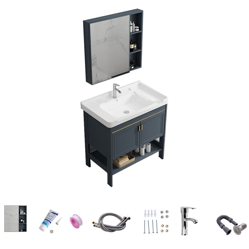 Free Standing Vanity Set Ceramic Sink Drawer Faucet Vanity with Mirror