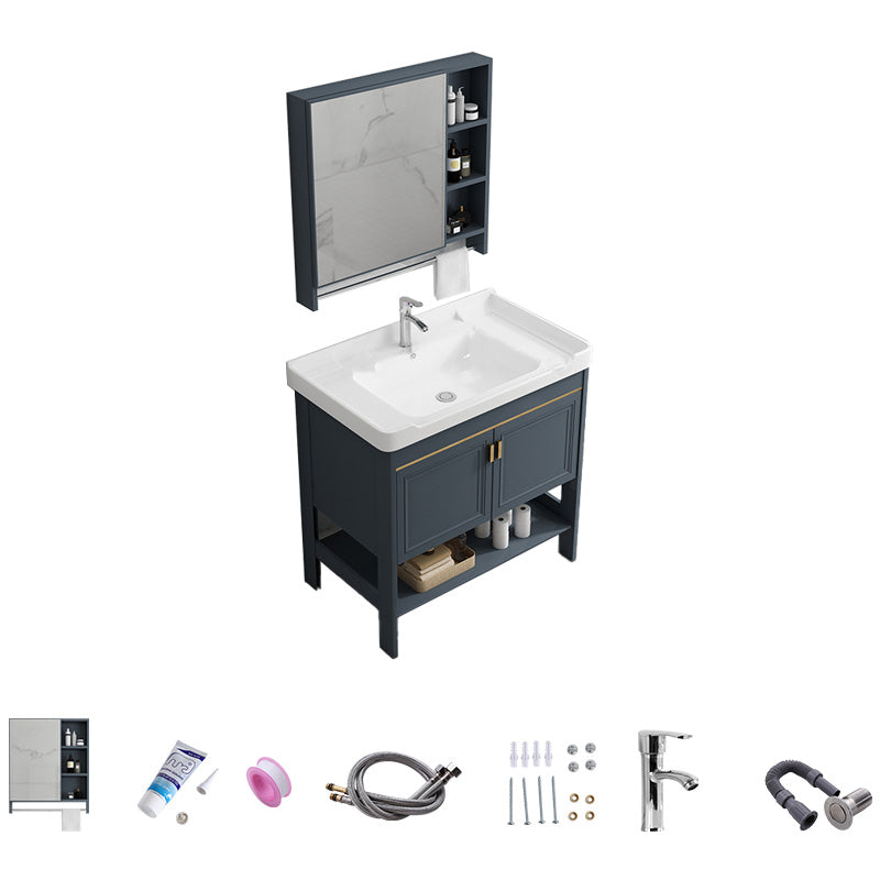 Free Standing Vanity Set Ceramic Sink Drawer Faucet Vanity with Mirror