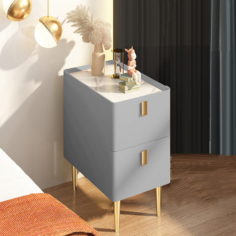 Contemporary Drawer Storage Bedside Cabinet Stone Accent Table Nightstand for Bedroom