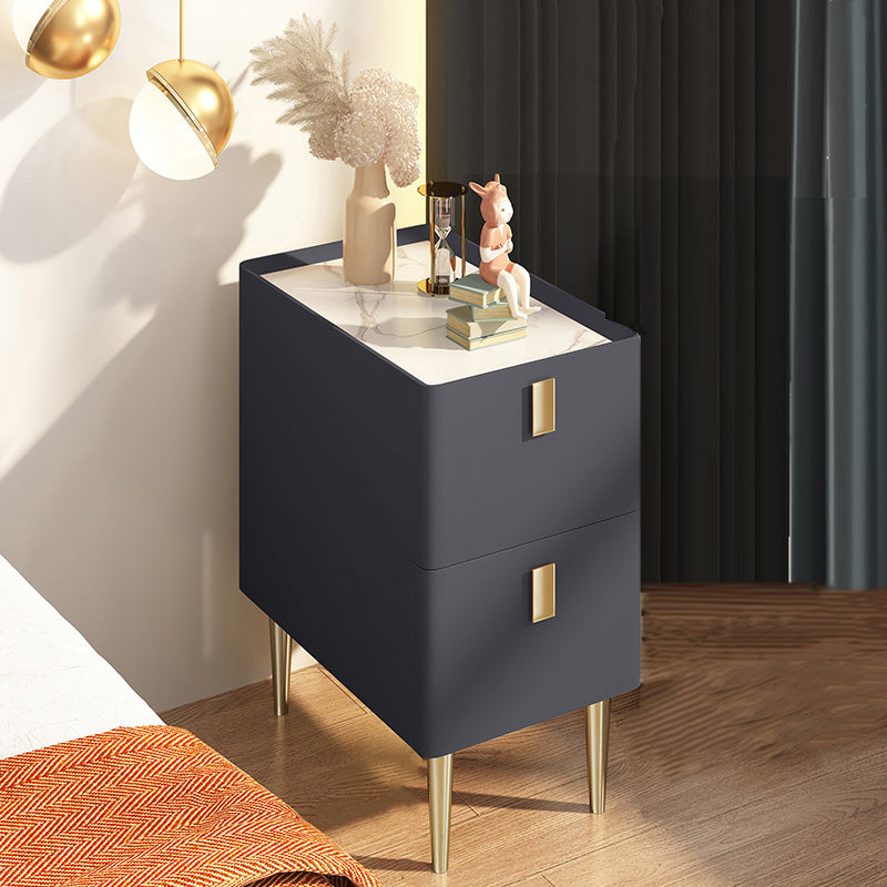 Contemporary Drawer Storage Bedside Cabinet Stone Accent Table Nightstand for Bedroom