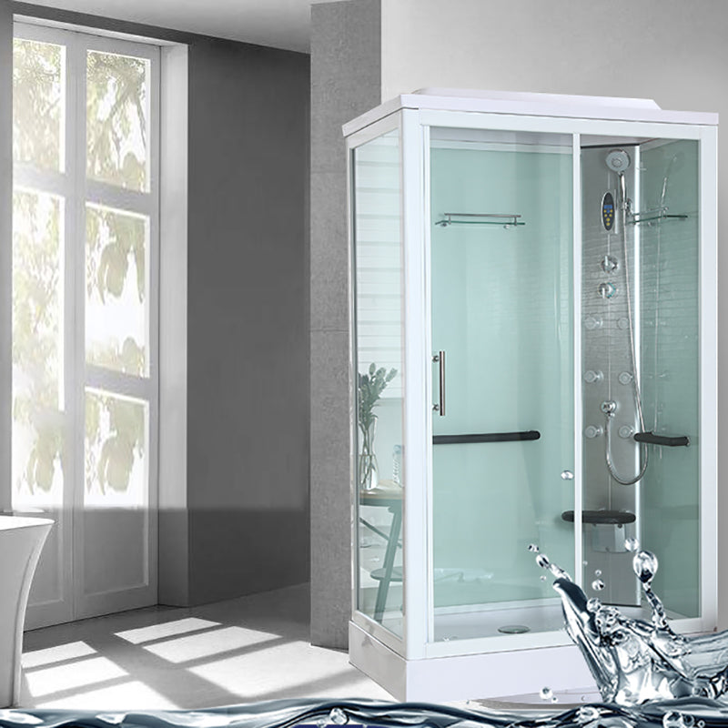 White Framed Rectangle Shower Stall Clear Tempered Glass Shower Stall