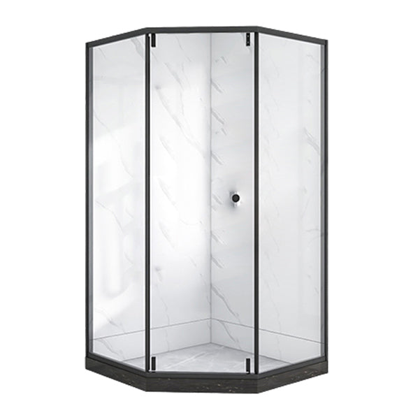 Neo-Angle Black Frame Shower Enclosure Tempered Glass Shower Stall with Fixed Panel