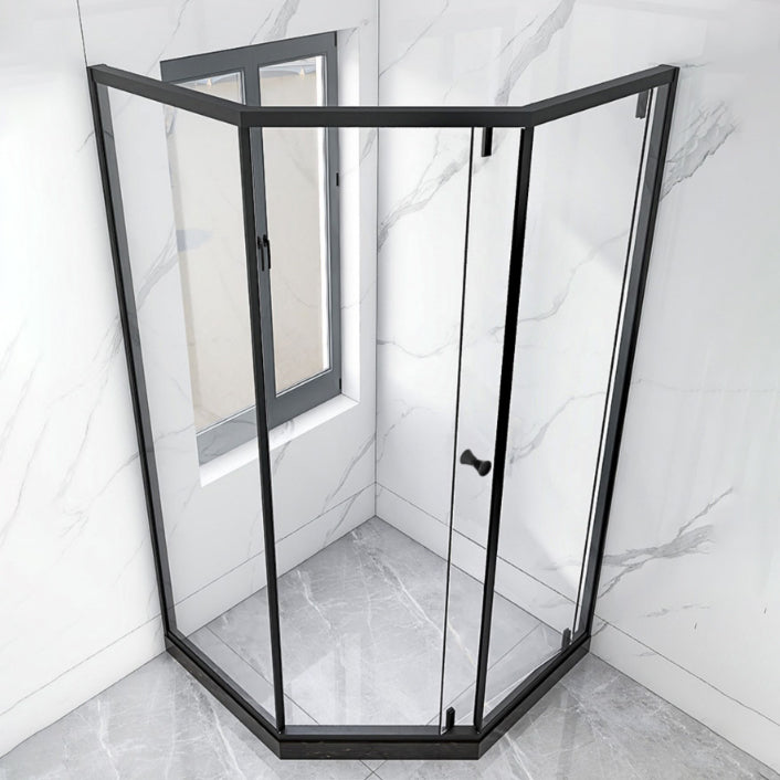 Neo-Angle Black Frame Shower Enclosure Tempered Glass Shower Stall with Fixed Panel