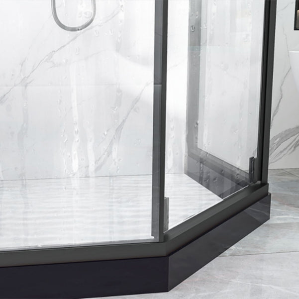 Neo-Angle Black Frame Shower Enclosure Tempered Glass Shower Stall with Fixed Panel