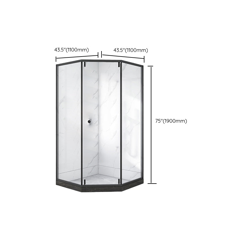 Neo-Angle Black Frame Shower Enclosure Tempered Glass Shower Stall with Fixed Panel