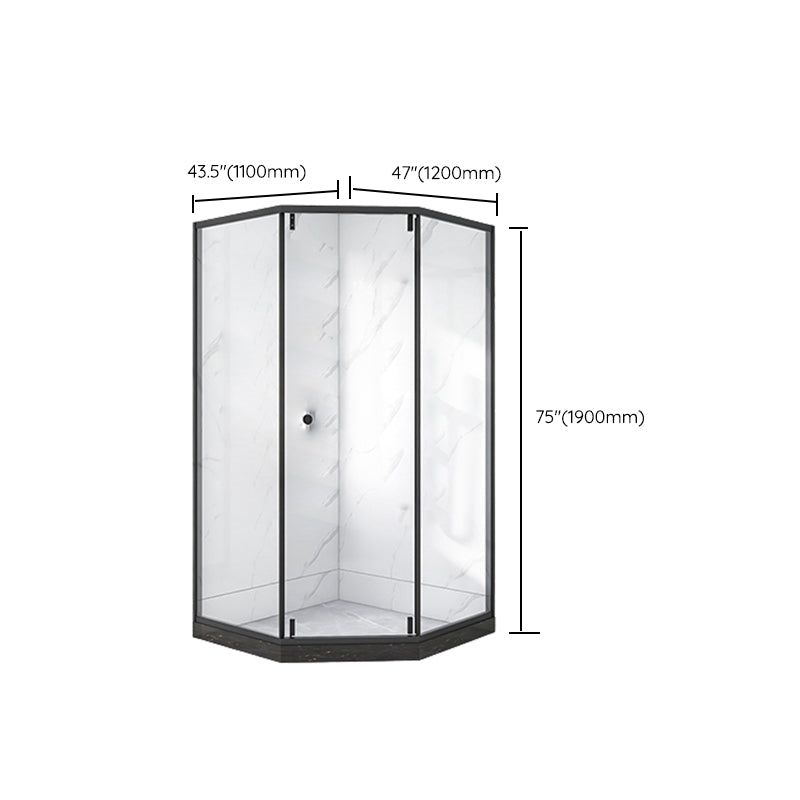 Neo-Angle Black Frame Shower Enclosure Tempered Glass Shower Stall with Fixed Panel