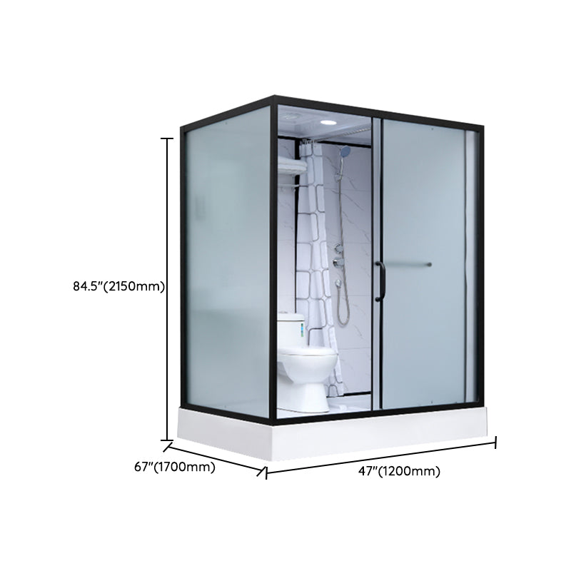 Single Sliding Shower Stall Rectangle Shower Stall with Rain Shower and Light