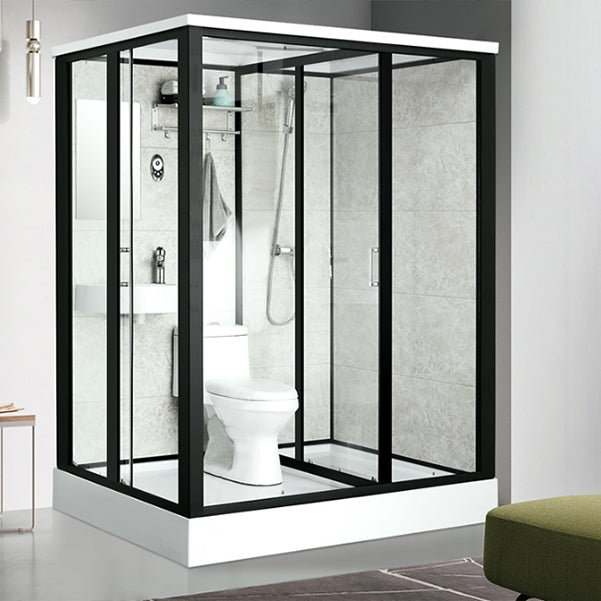 Rectangle Shower Stall Black Sliding Shower Stall with White Base