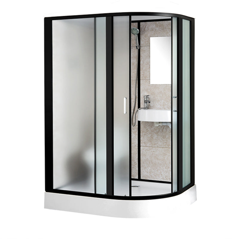 Rectangle Shower Stall Black Sliding Shower Stall with White Base