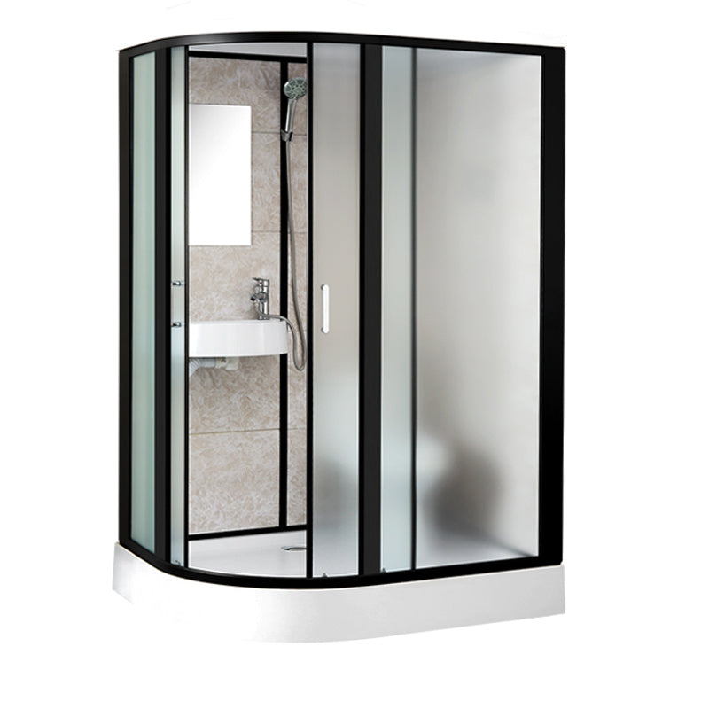 Rectangle Shower Stall Black Sliding Shower Stall with White Base