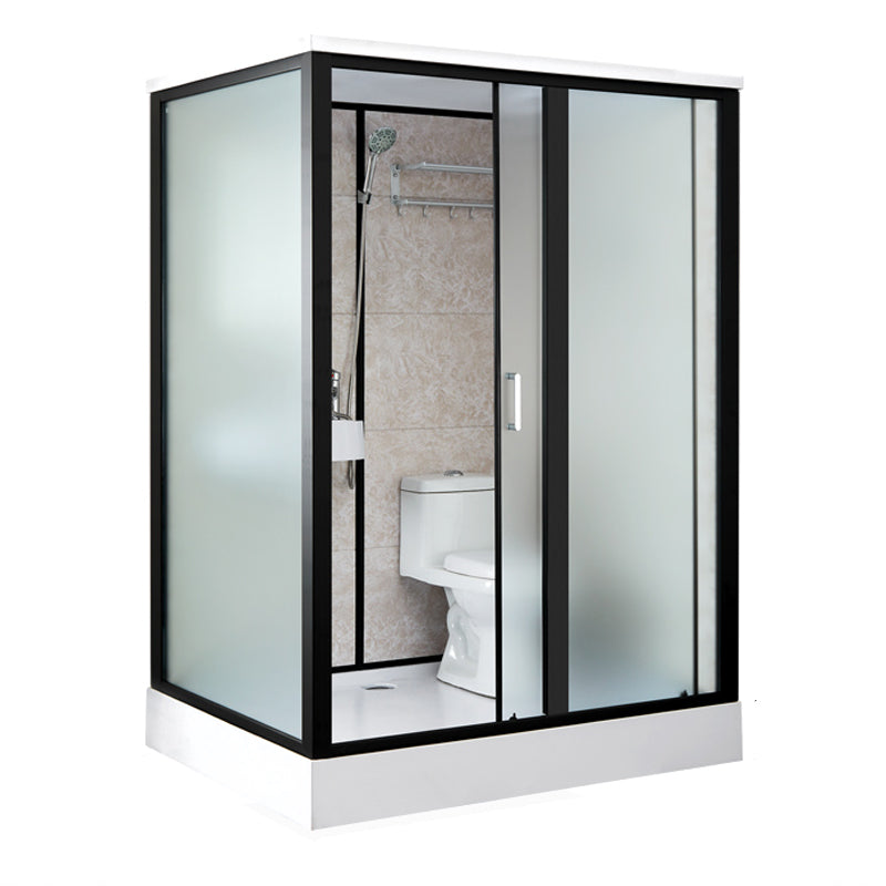 Rectangle Shower Stall Black Sliding Shower Stall with White Base