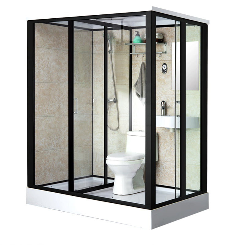 Rectangle Shower Stall Black Sliding Shower Stall with White Base