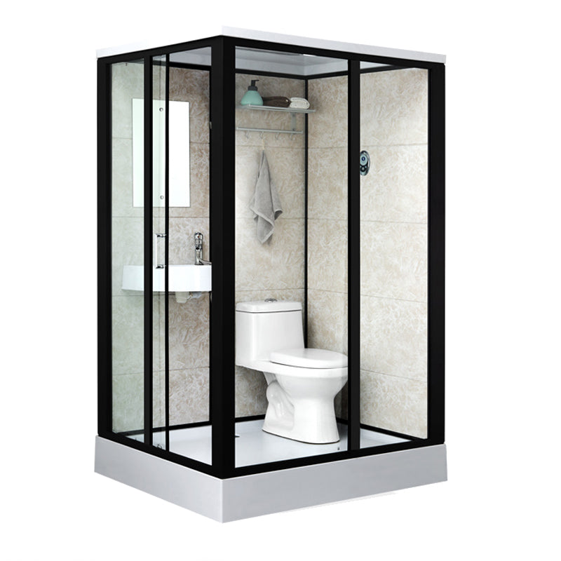 Rectangle Shower Stall Black Sliding Shower Stall with White Base