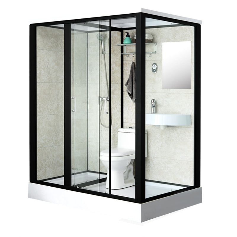 Rectangle Shower Stall Black Sliding Shower Stall with White Base