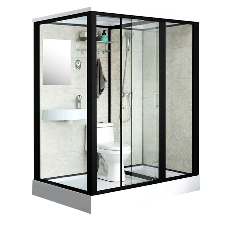 Rectangle Shower Stall Black Sliding Shower Stall with White Base