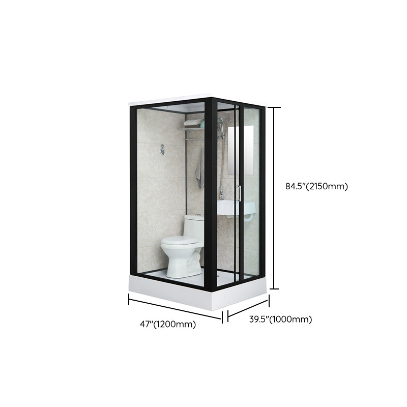 Rectangle Shower Stall Black Sliding Shower Stall with White Base