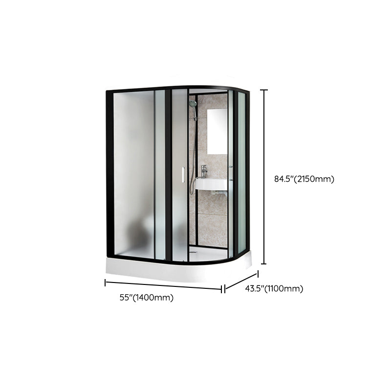 Rectangle Shower Stall Black Sliding Shower Stall with White Base