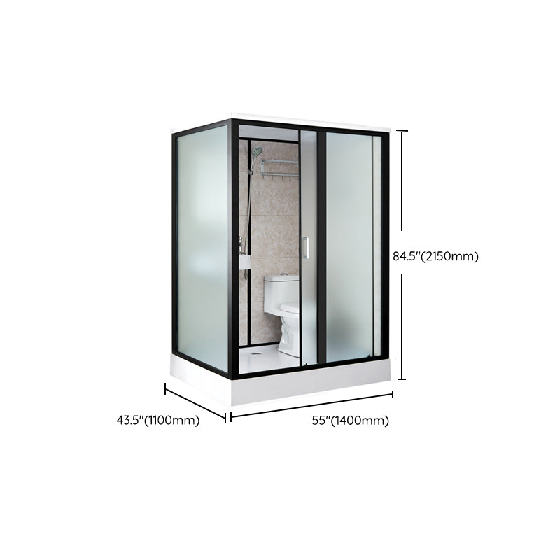 Rectangle Shower Stall Black Sliding Shower Stall with White Base