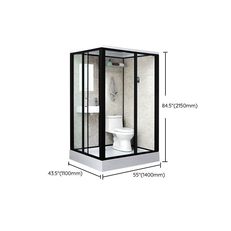 Rectangle Shower Stall Black Sliding Shower Stall with White Base