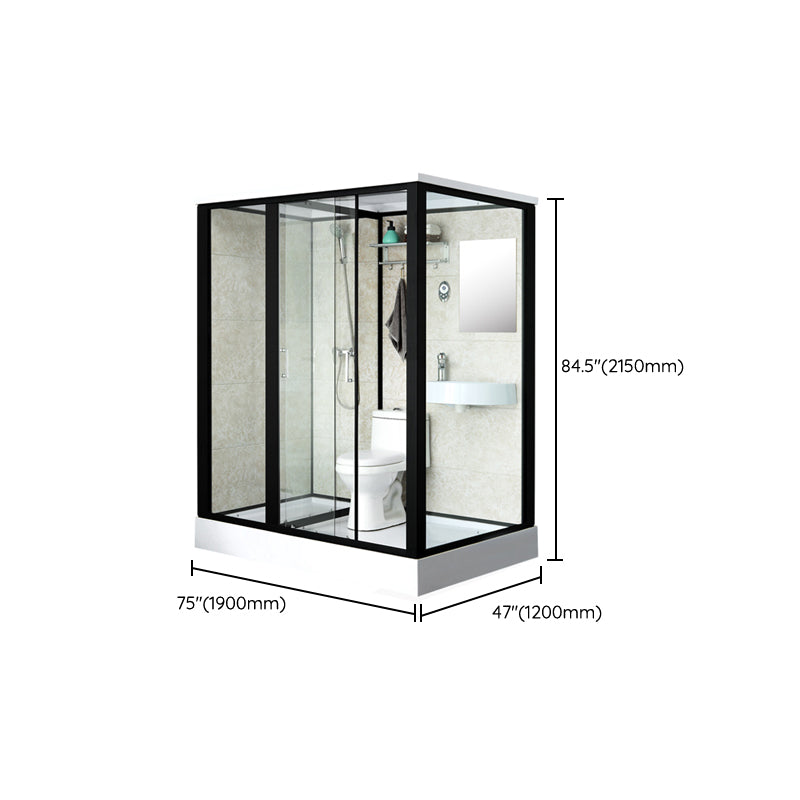 Rectangle Shower Stall Black Sliding Shower Stall with White Base