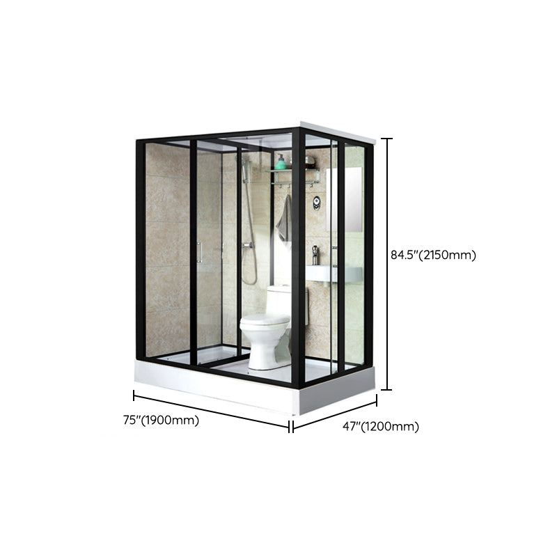 Rectangle Shower Stall Black Sliding Shower Stall with White Base