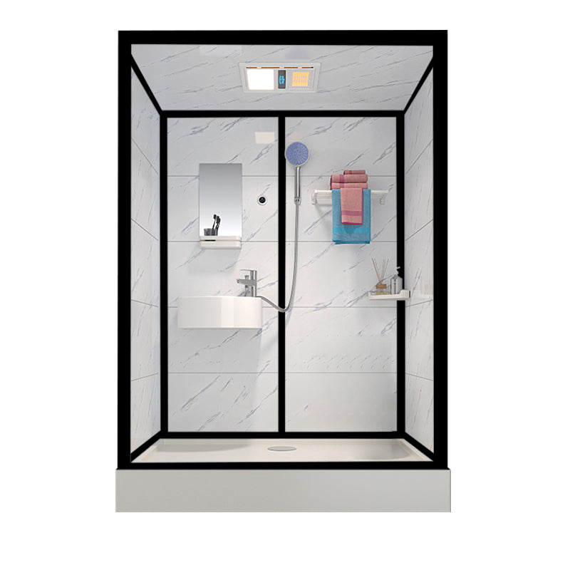 Tempered Glass Shower Stall Black Shower Stall with Towel Bar and Light