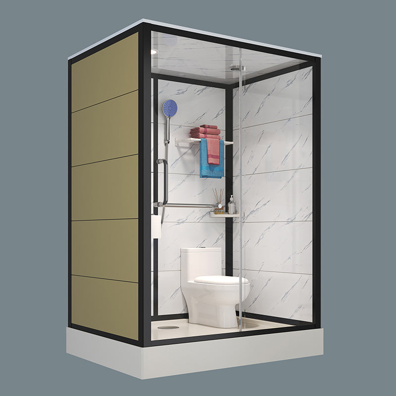 Tempered Glass Shower Stall Black Shower Stall with Towel Bar and Light