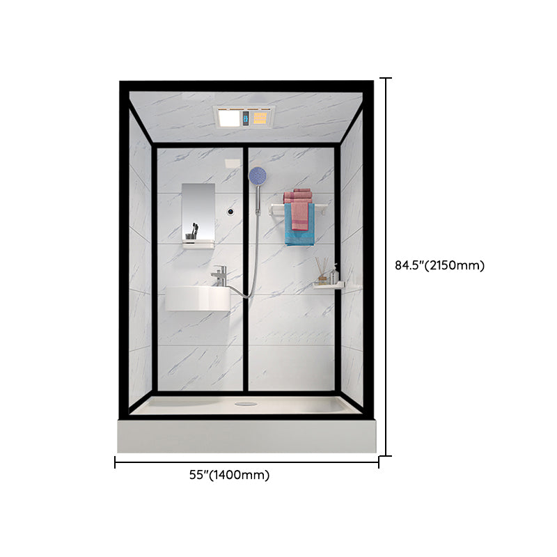 Tempered Glass Shower Stall Black Shower Stall with Towel Bar and Light