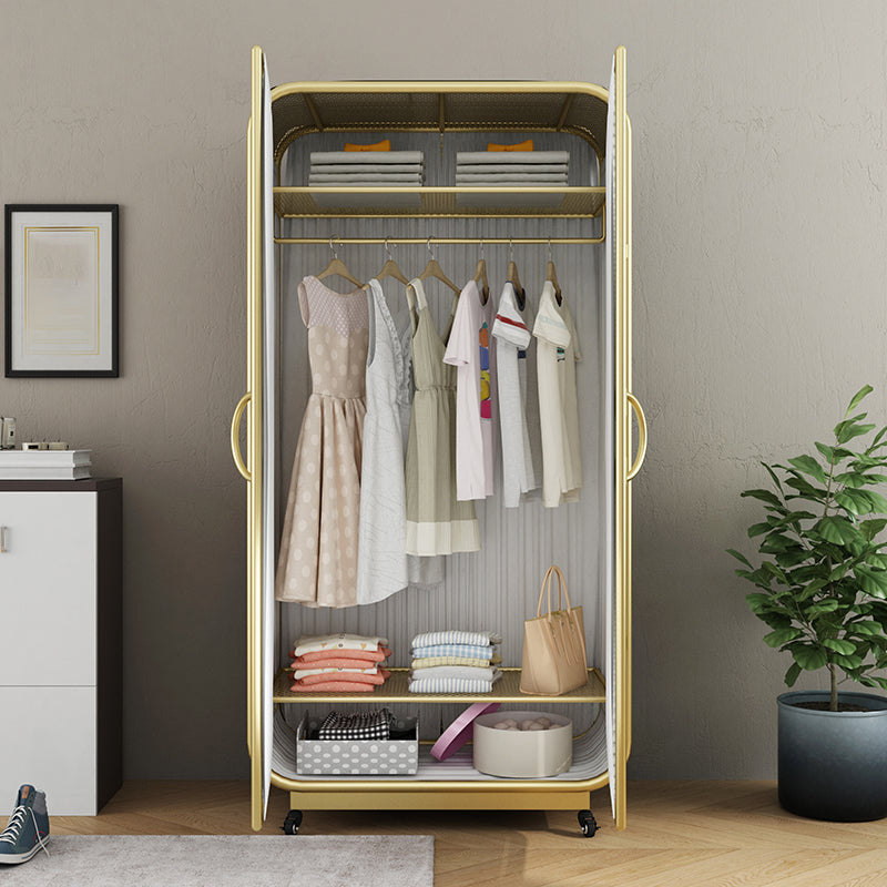 Modern Freestanding Wardrobe Armoire Metal Frame Wardrobe with Clothes Rail